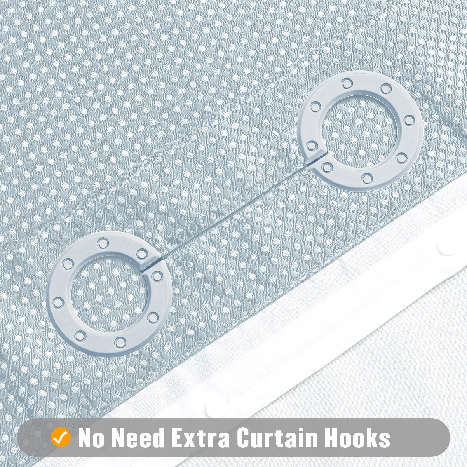 Mitovilla No Hooks Needed Extra Long Shower Curtain Set With Snap-In Liner, Blue 86 Inch Xl Heavyweight Waffle Fabric Cloth Show