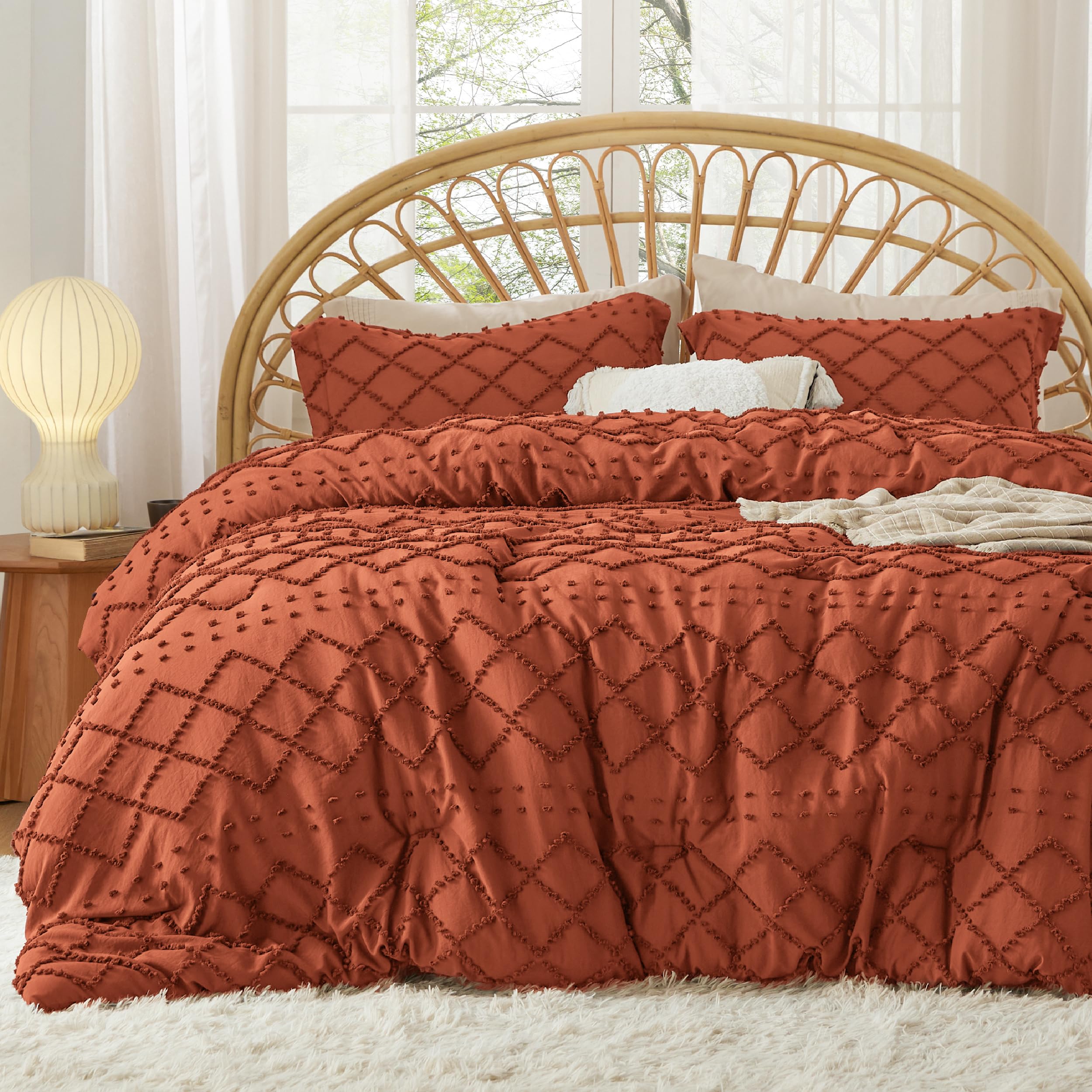 Bedsure California King Comforter Set - Terracotta Comforter, Boho Tufted Shabby Chic Bedding Comforter Set, 3 Pieces Farmhouse