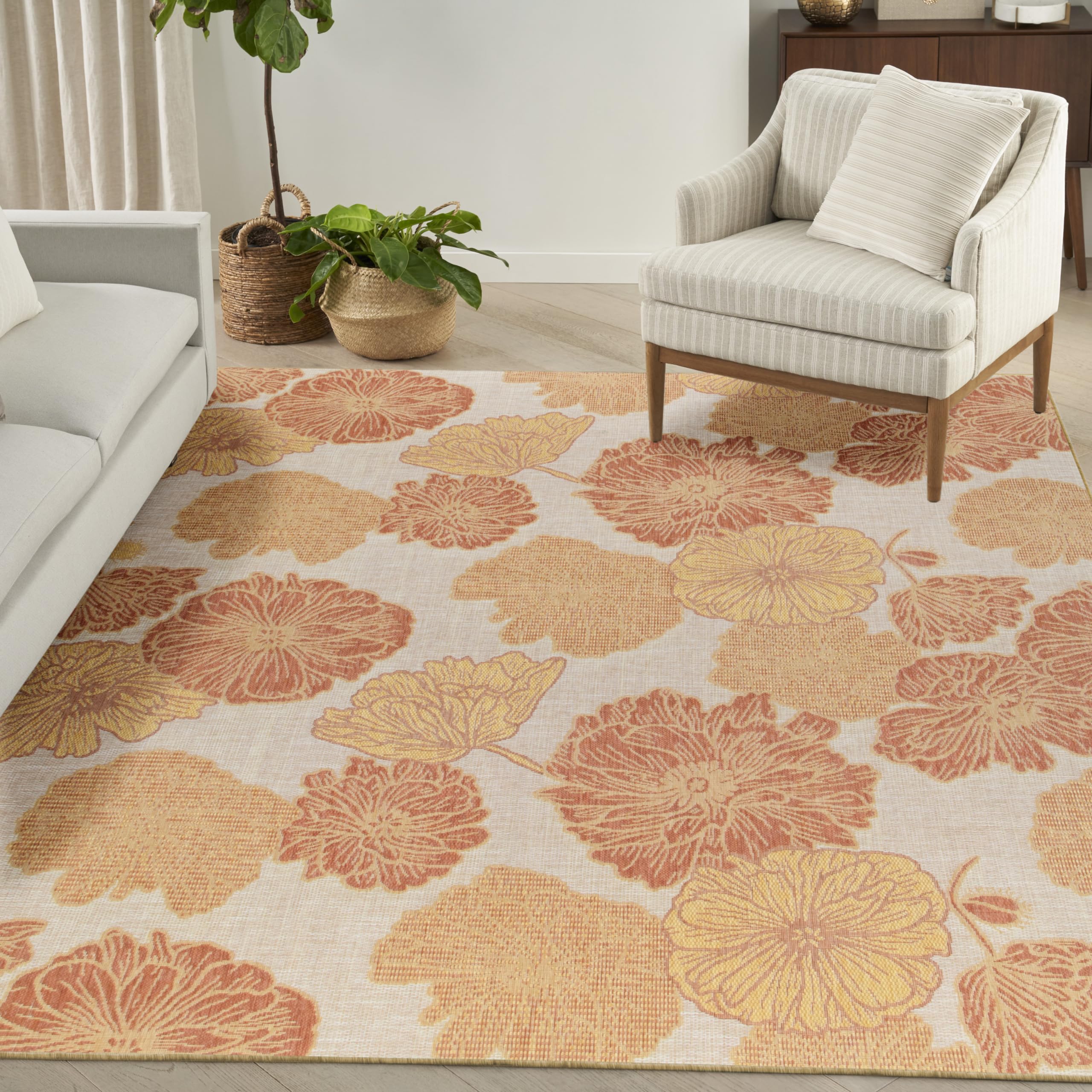 Nourison Garden Oasis Indoor/Outdoor Coral 9' X 12' Area Rug, Easy Cleaning, Non-Shedding, Bed Room, Living Room, Dining Room, K
