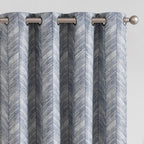 jinchan Blue Printed Curtains 63 Inch Length for Living Room Grommet Jacquard Curtains with Herringbone Pattern Modern Room Dark