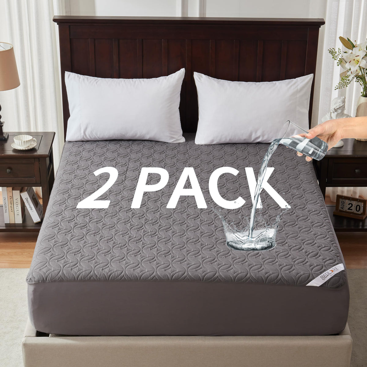 2 Pack Waterproof Mattress Protector, Twin Size Mattress Pad With Deep Pocket 6'-15' Depth, Soft Breathable Dirt-Proof Single