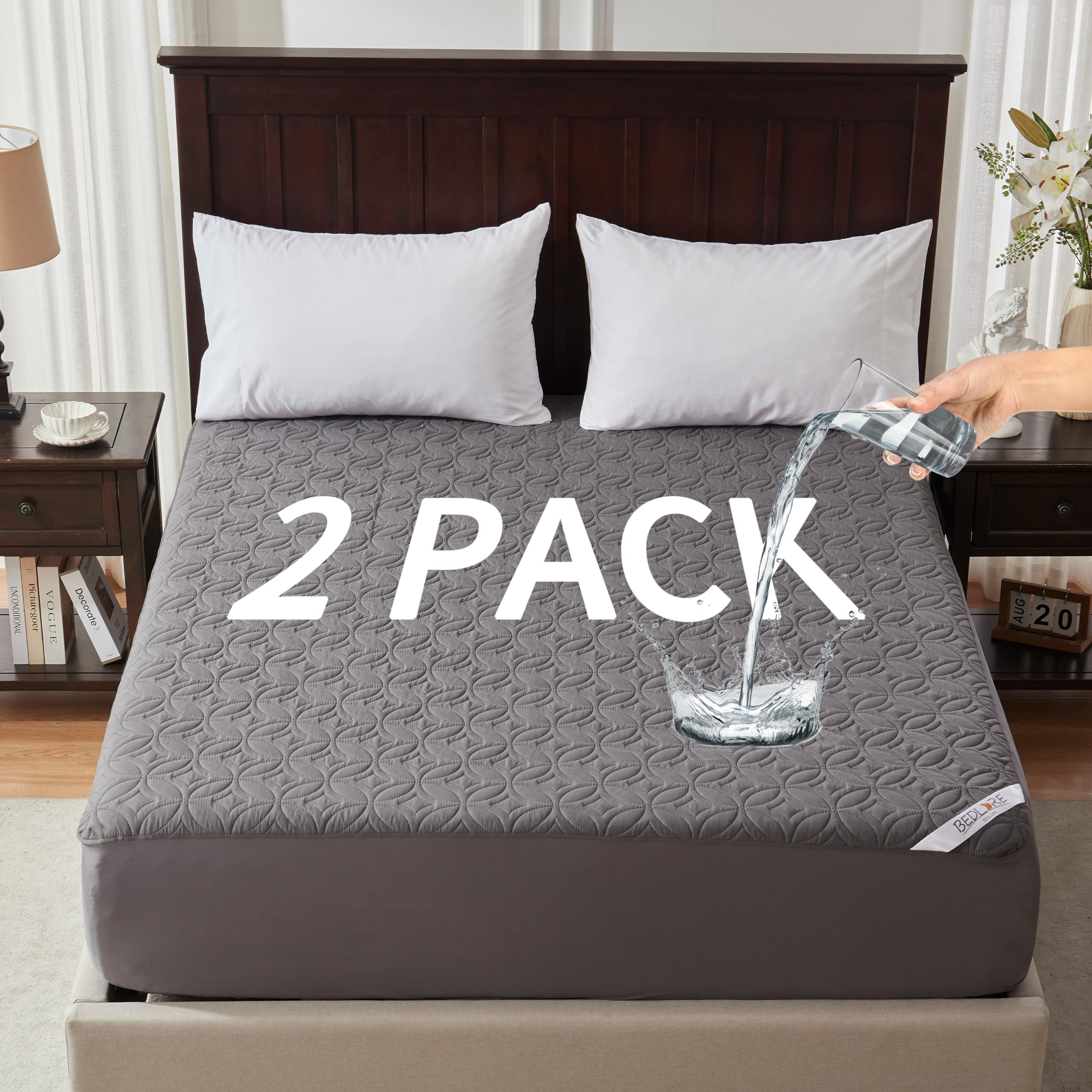 2 Pack Waterproof Mattress Protector, Queen Size Mattress Pad Noiseless With Deep Pocket 6'-18' Depth, Soft Breathable Dirt-Pr