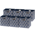 Simple Houseware 6 Pack Printing Fabric Cube Storage Bin with Handle, Steel Blue