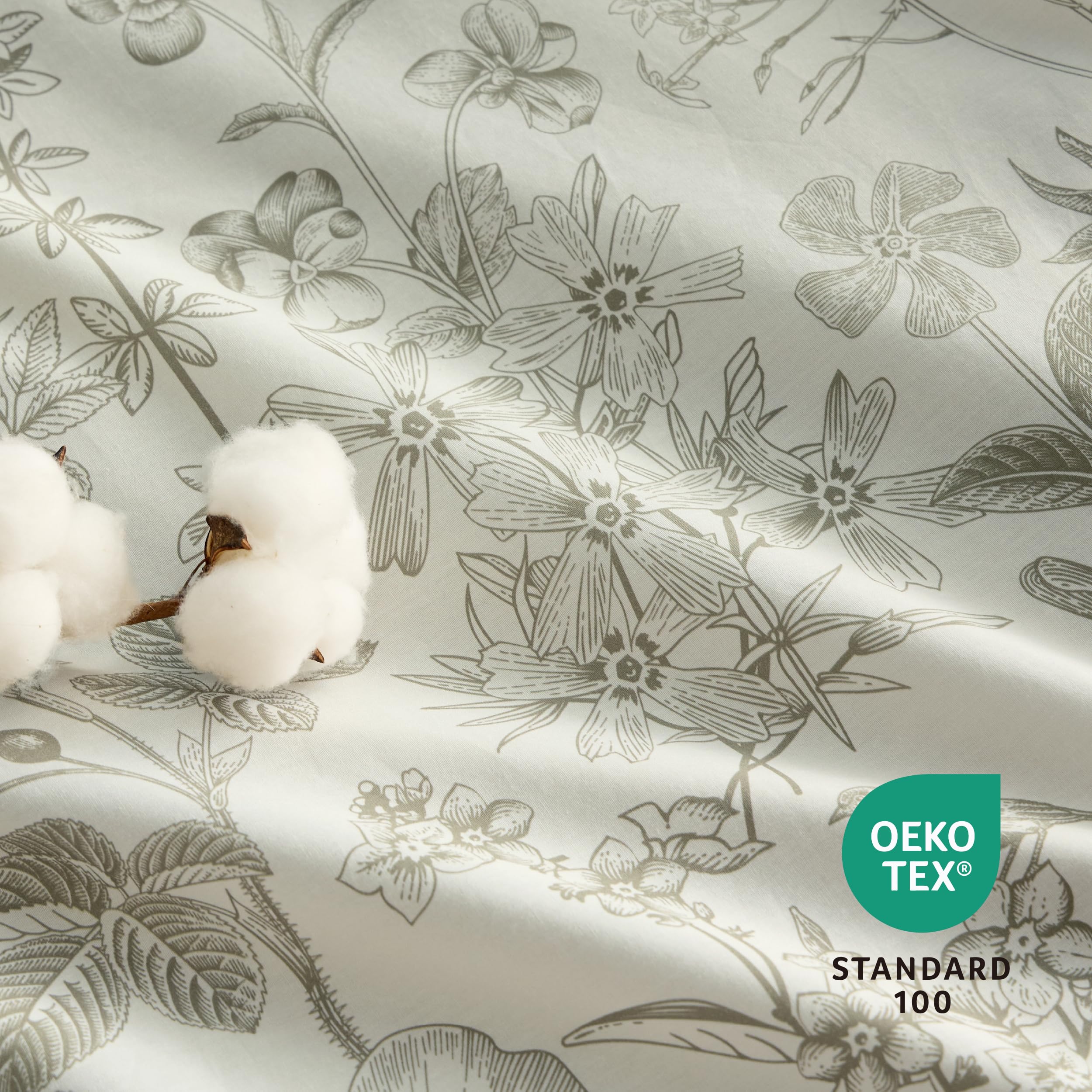 Bedsure Duvet Cover Queen Size - 100% Cotton Botanical Green Duvet Cover Set With Zipper, Reversible Floral Bedding Comforter Co