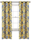 Lush Decor, Yellow and Blue Farmhouse Bird and Flower Insulated Grommet Blackout Window Curtain Panel Pair, 84 x 38, 84 in x 38