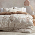 Oli Anderson Boho Duvet Cover Set Queen Size, Beige And Terracotta Color Clash 3 Pieces Microfiber Bedding Set, Durable And Supe