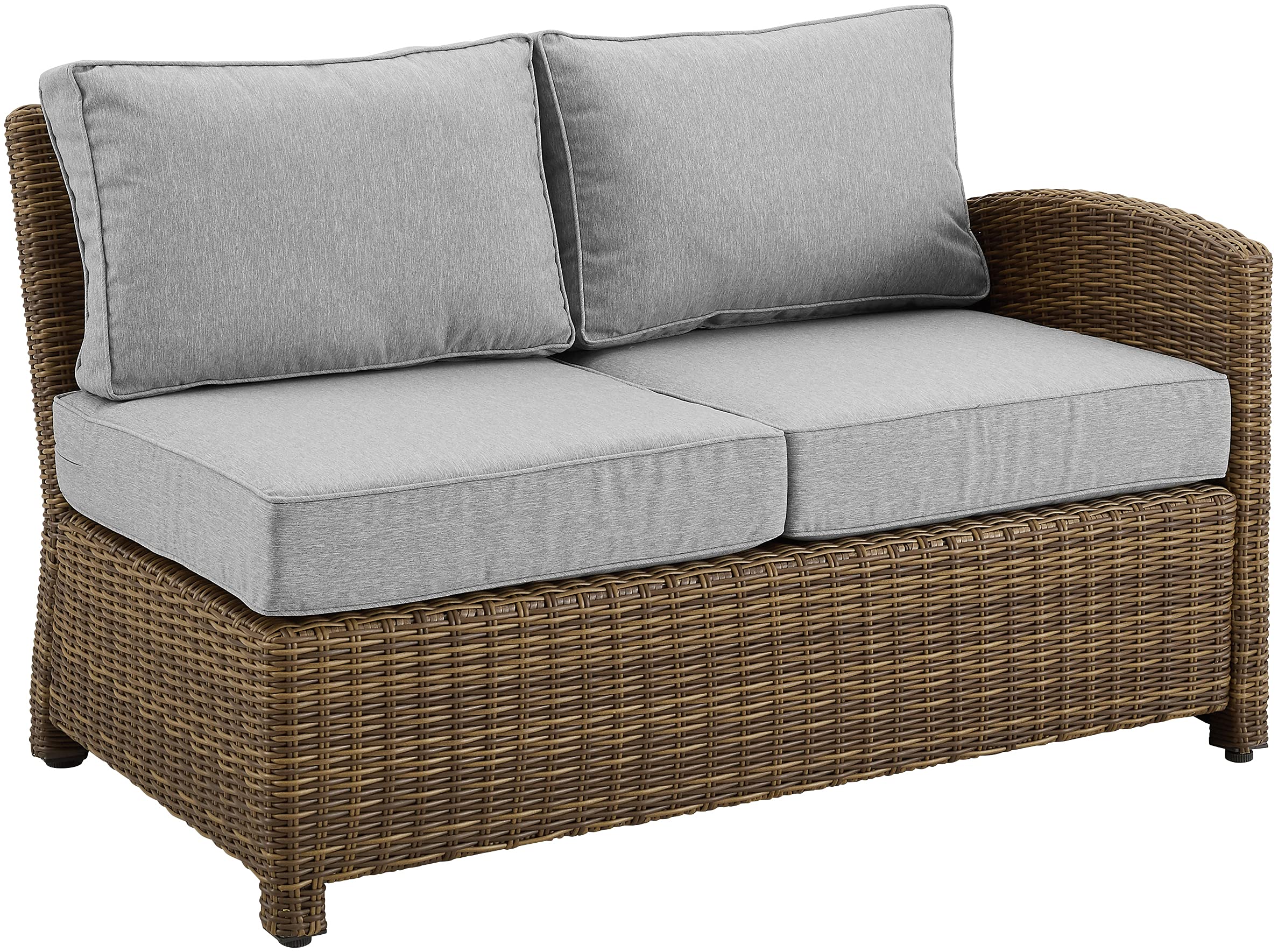 Crosley Furniture Bradenton Outdoor Sectional Right Side Loveseat, 2-Person Wicker Patio Couch for Deck, Brown with Gray Cushions