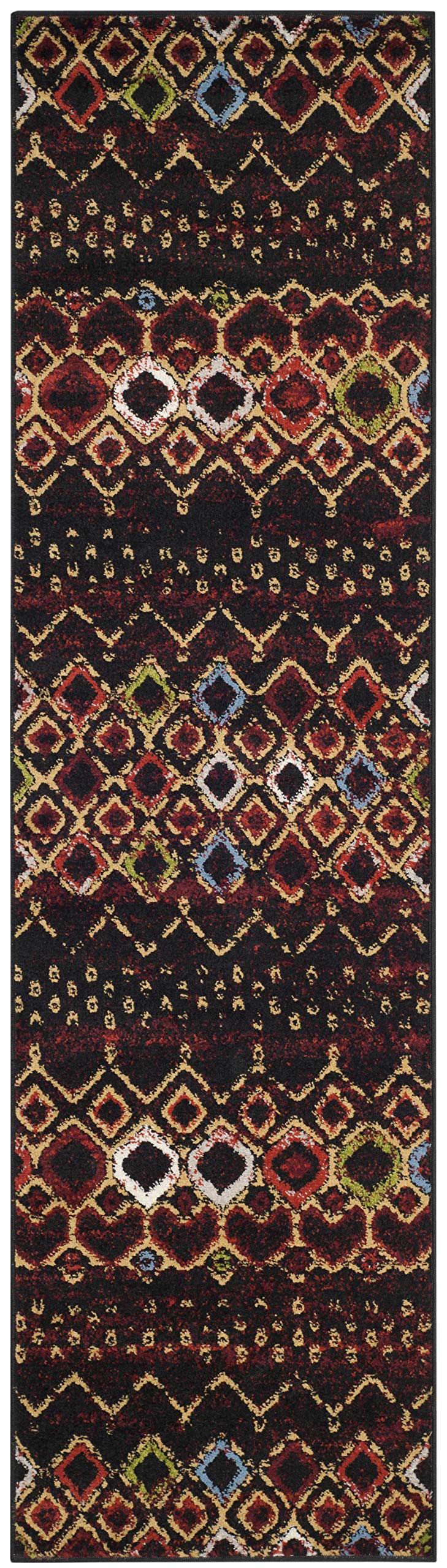 Safavieh Amsterdam Collection Runner Rug - 2'3'' X 10', Black & Multi, Moroccan Boho Design, Non-Shedding & Easy Care, Ideal For
