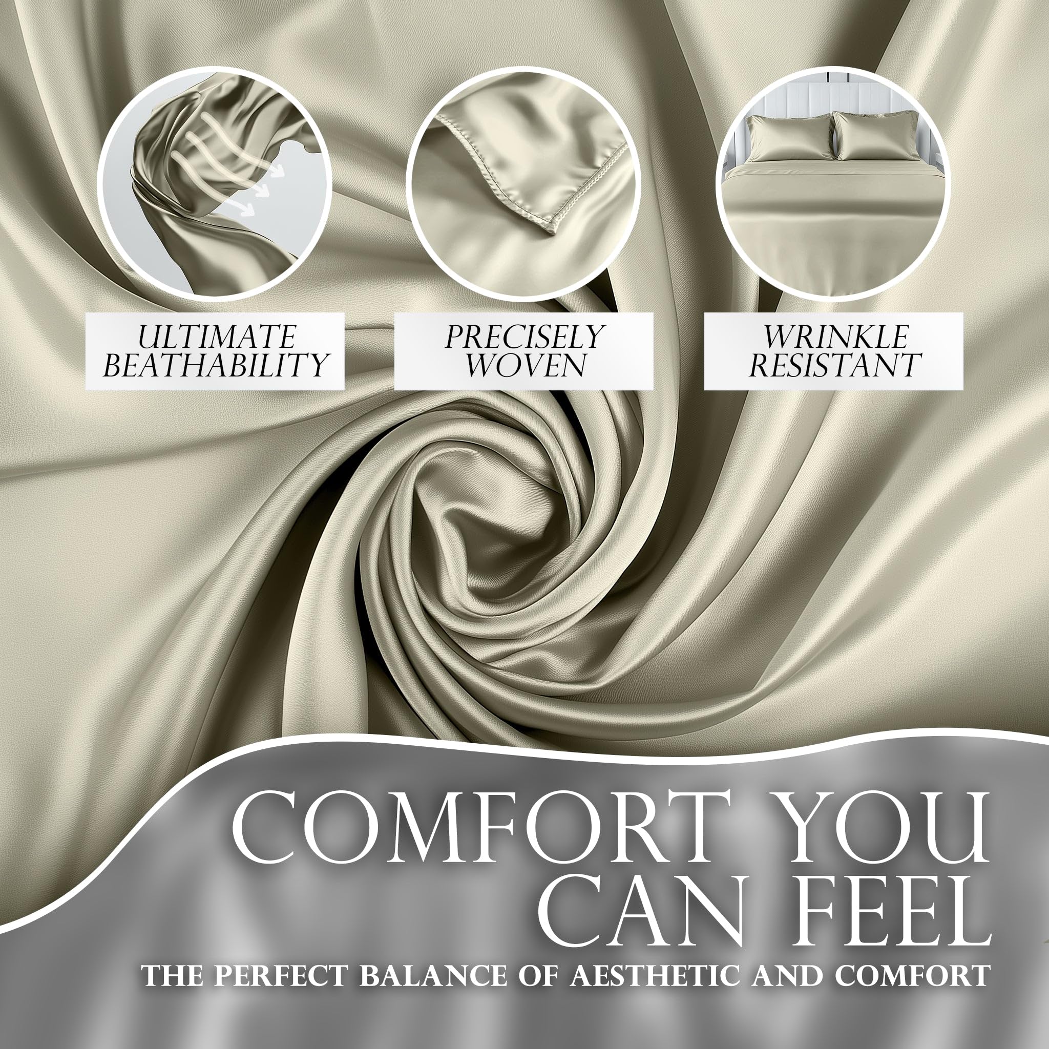 Decolure Satin Sheets Twin Set 4Pcs - Hotel Luxury Silk Feel Satin Bed Sheets Twin- Elegant Silky Soft Twin Size Satin Bed Set W