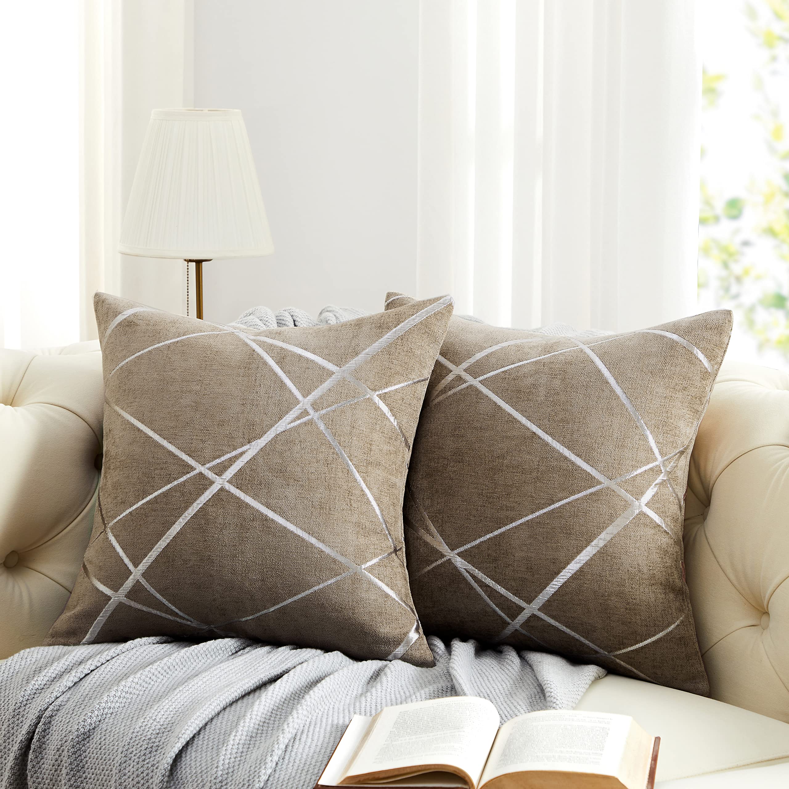 Gigizaza Decorative Couch Pillow Covers 16 X16,Sofa Thick Set Of 2Pcs Cushion Pillow Covers,Square Taupe Brown Luxury Pillows