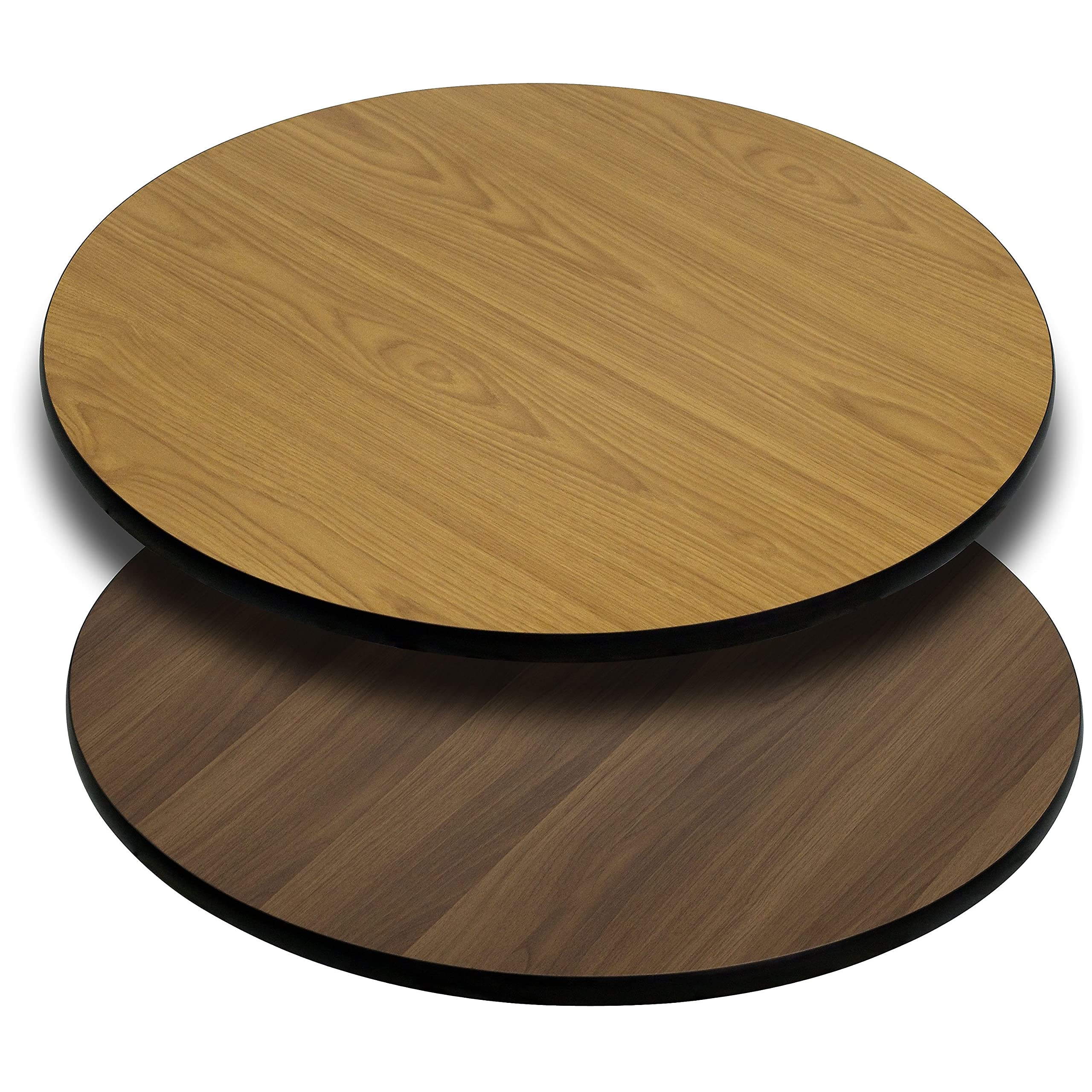 36 Inch Round Table Top With Reversible Laminate Top, Natural/Walnut