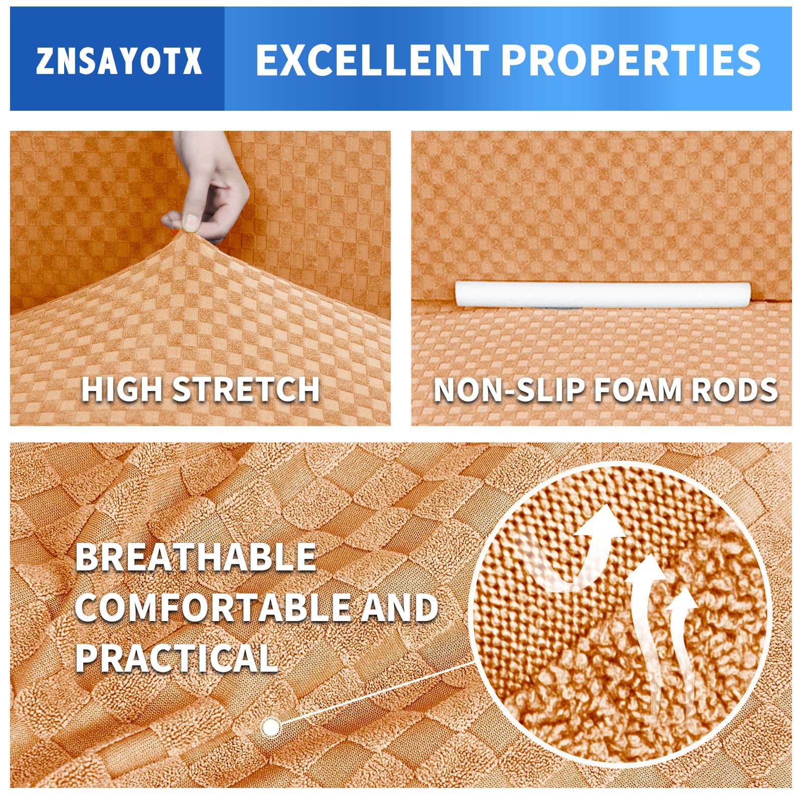 Znsayotx 1 Piece Jacquard Couch Covers For 3 Cushion Couch High Stretch Sofa Cover For Pets Dogs Anti Slip Extra Large Sofa Slipcovers Furniture Protector (Orange, Medium)