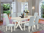 East West Furniture X027Ce215-7 7 Piece Dining Room Table Set Consist Of A Rectangle Kitchen Table With X-Legs And 6 Baby Blue Linen Fabric Parson Dining Chairs, 40X72 Inch, Multi-Color