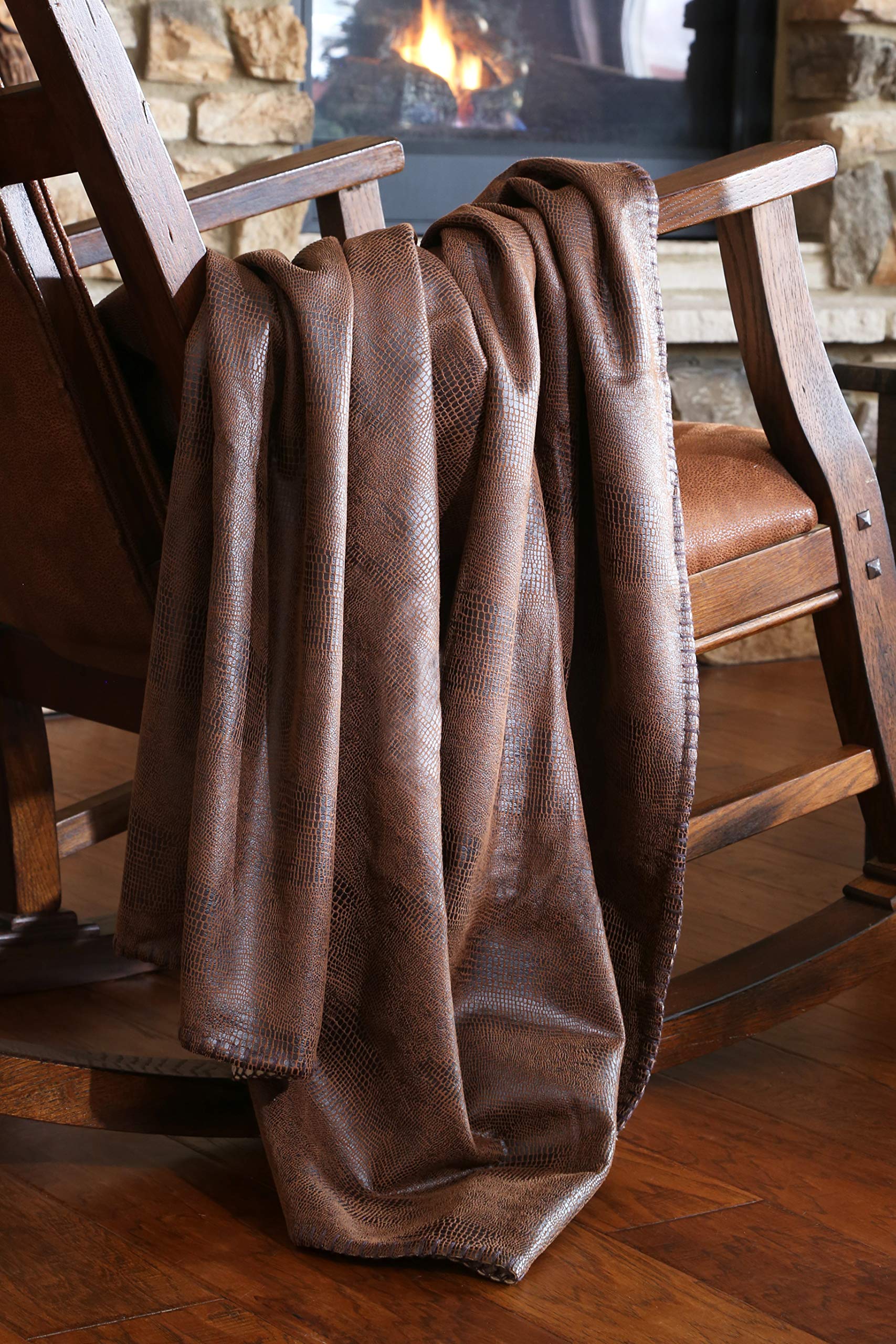 Carstens, Inc Wyoming Faux Leather Throw Blanket, One Size, Brown