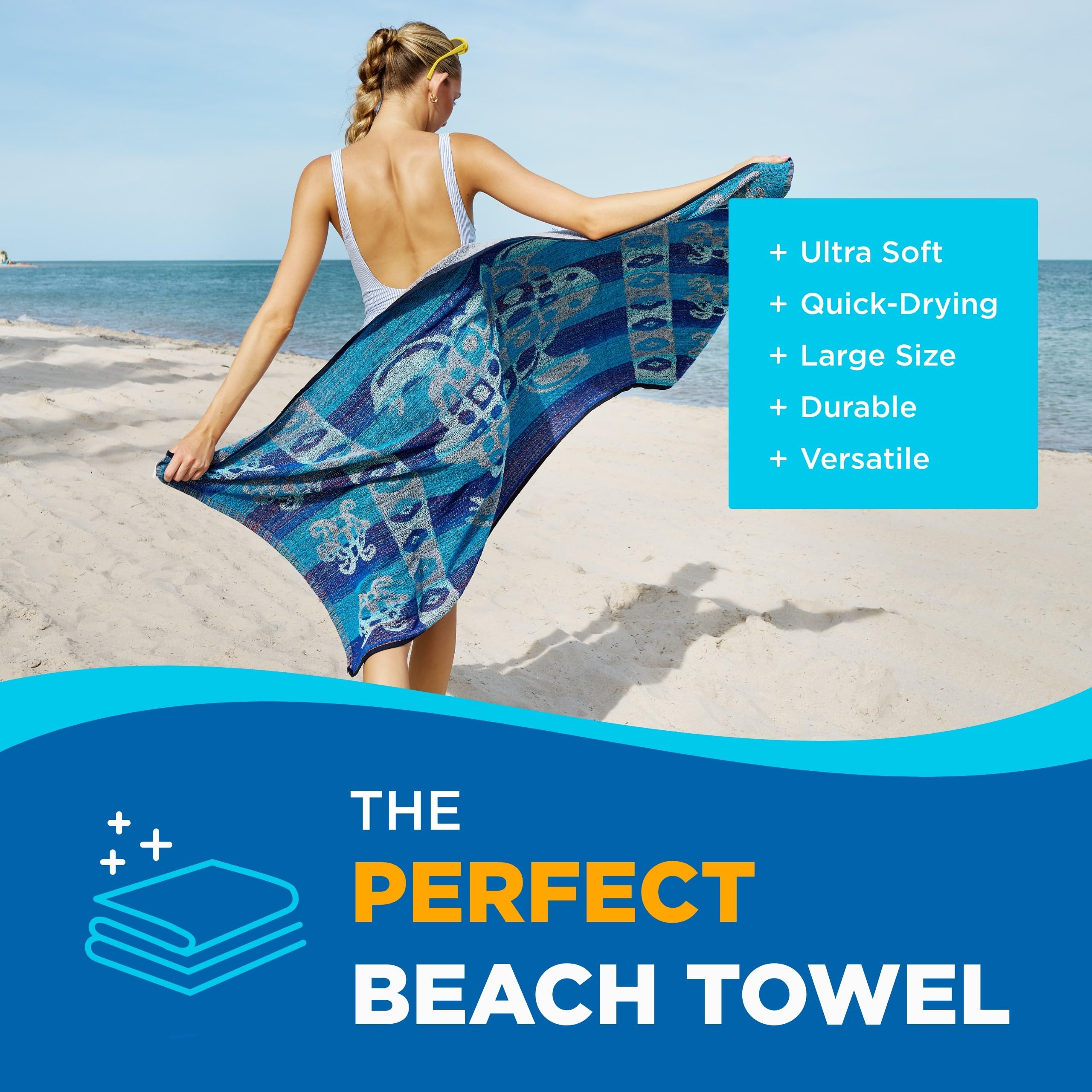 Ben Kaufman Terry Beach & Pool Towel - Large Cotton Towels For Pool, Beach, Bath, Gym & More - Soft, Absorbent & Oversized Beach