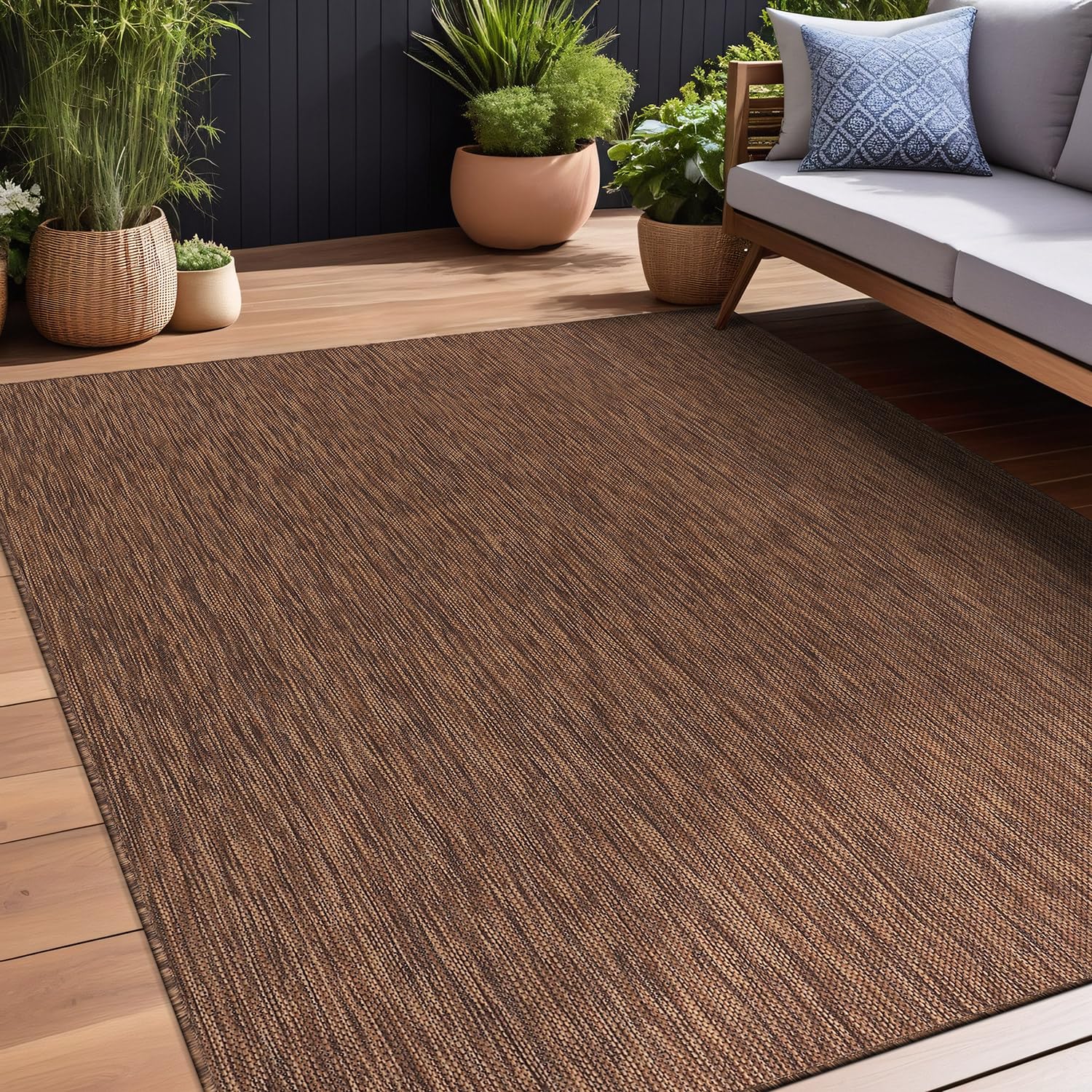 Beverly Rug Indoor Outdoor Rug 6X9, Washable Outside Carpet For Patio, Deck, Porch, Solid Modern Area Rug, Water Resistant, Gold
