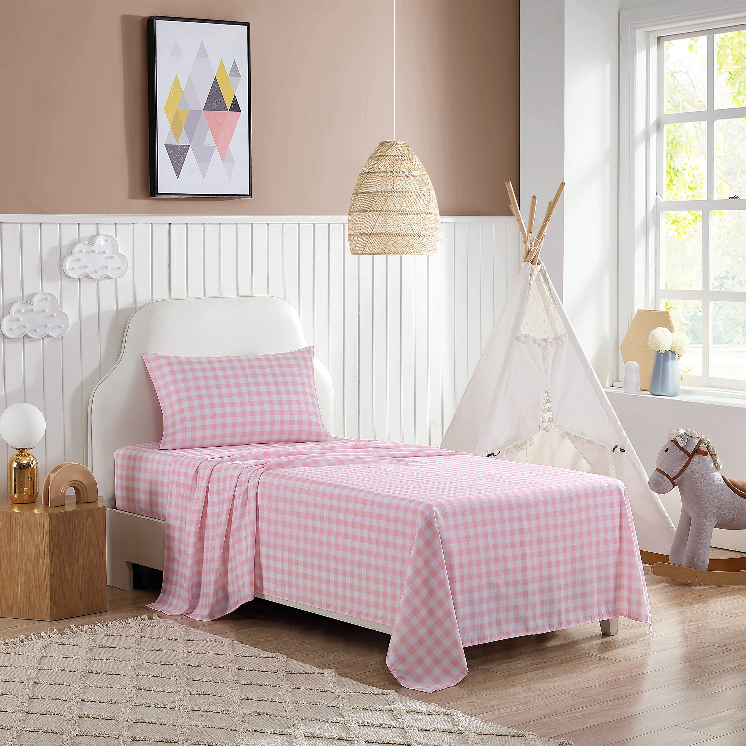 Eddie Bauer Kids - Full Size Sheets, Stain Resistant Kids Bedding, Ideal For Toddler Bedding Set (Poppy Plaid Pink, Full)