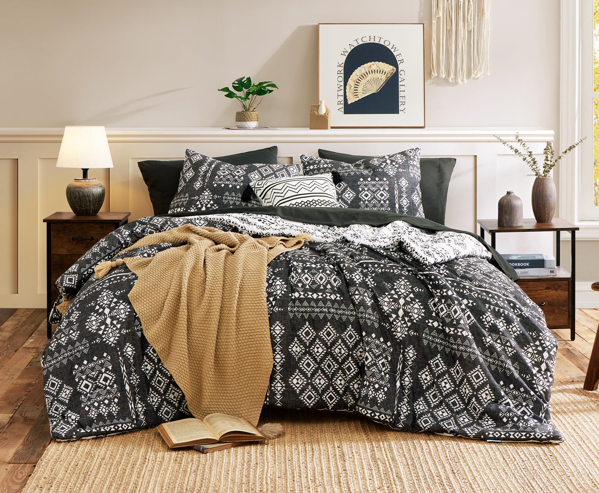 Geniospin Queen Comforter Set - 7Pcs Comforters Full Size, Comfortable Boho Bedding Sets For All Seasons, Bed In A Bag With Flat