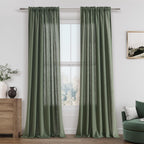 Guken Olive Green Linen Curtains 120 Inch Length For Living Room Bedroom 2 Panels Set Rod Pocket Light Filtering Semi Sheer Wind