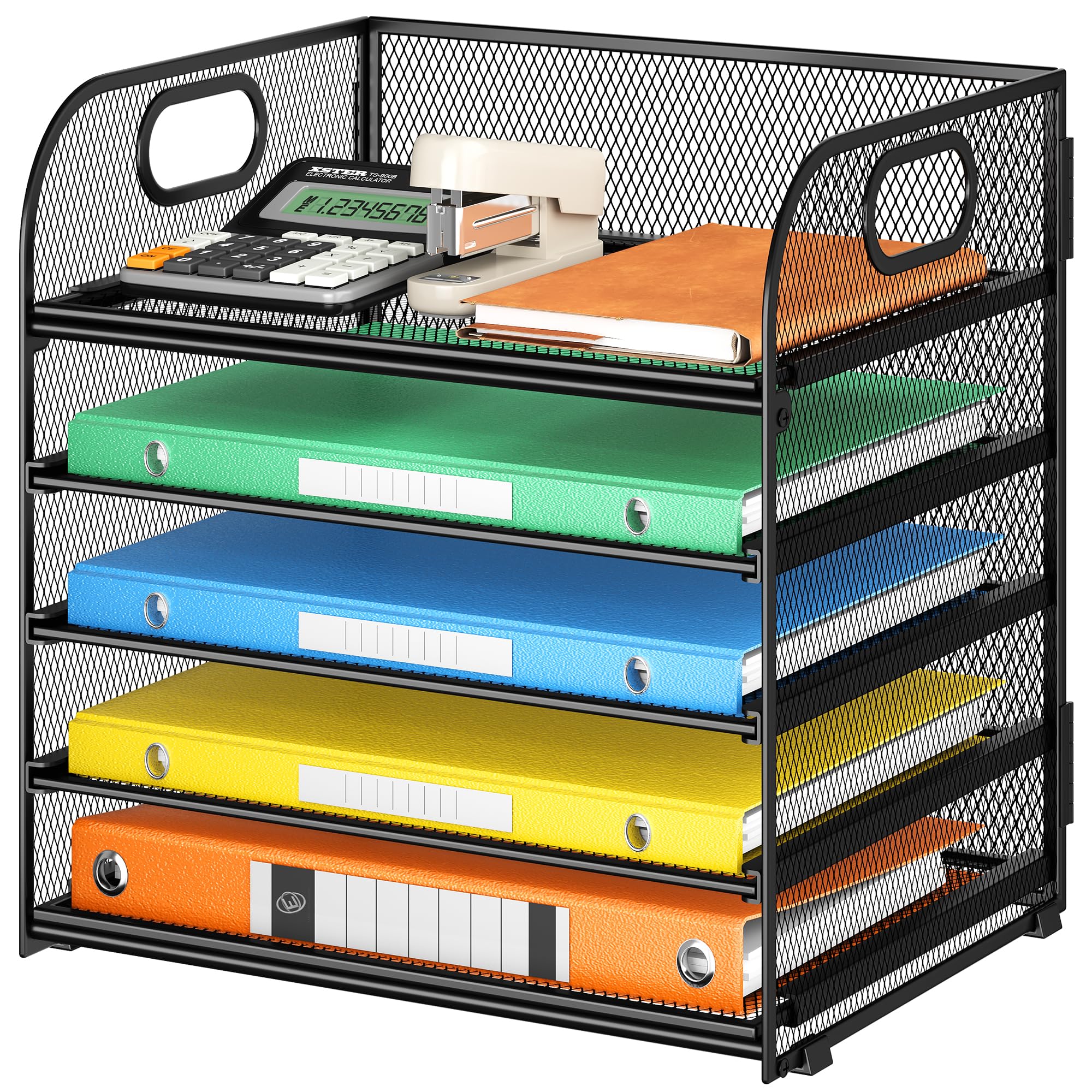 Lavatino 5 Tray Desk File Organizer, Mesh Paper Sorter Letter Tray With Handle, Desktop File Storage For Letter/A4 Office Folder