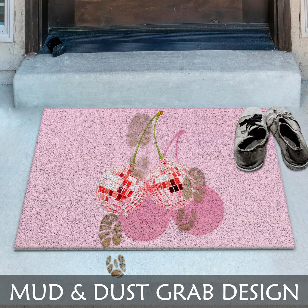 Supwhd Trendy Preppy Pink Cherry Disco Ball Door Mats Outdoor - Pink Welcome Mat, Pink Door Mat Doormat Outdoor Indoor Entrance,