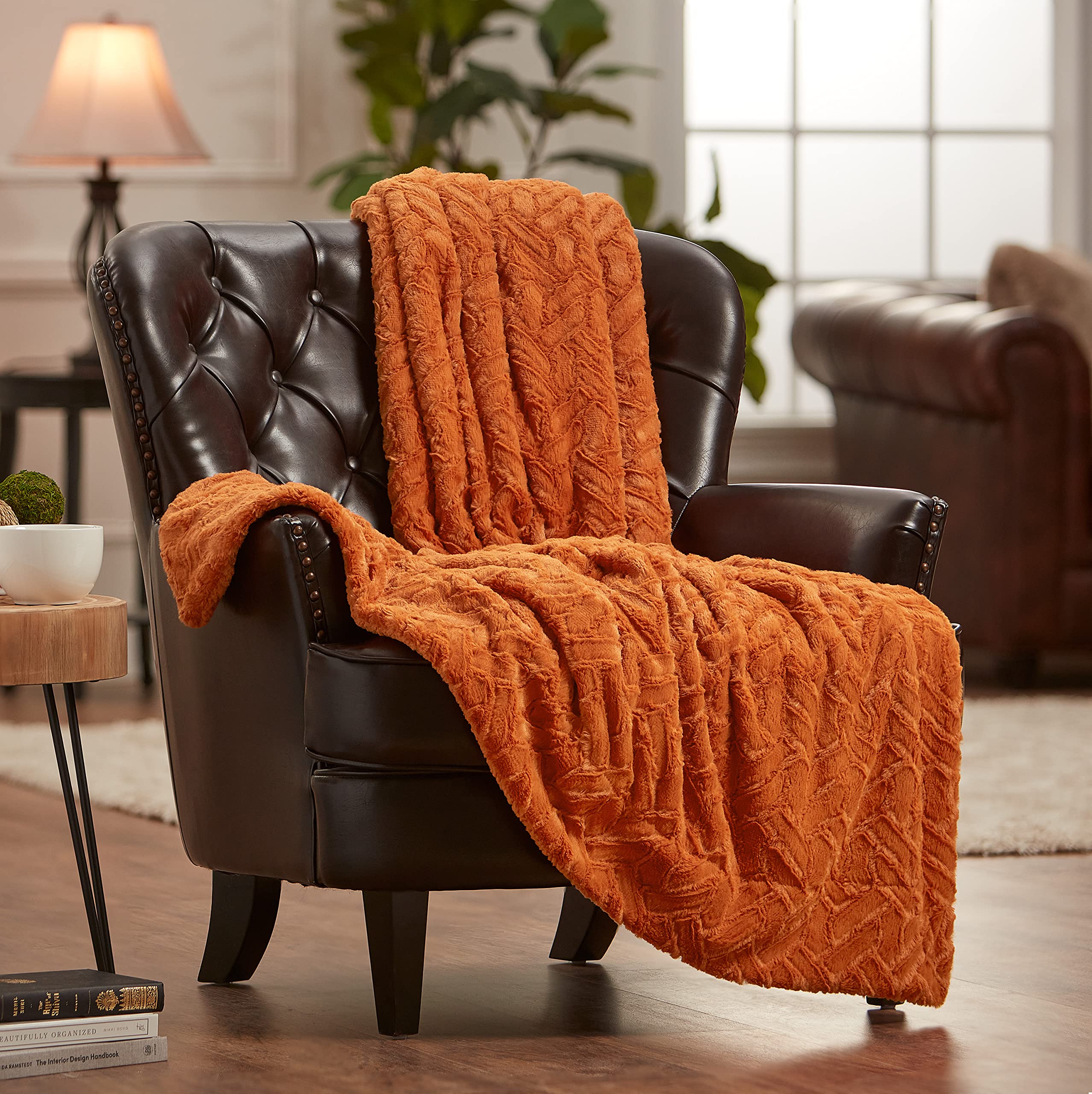 Chanasya Premium Soft Cloud Faux Fur Throw Blanket - Plush, Soft Sherpa & Minky Blanket - 50' X 65    - Orange