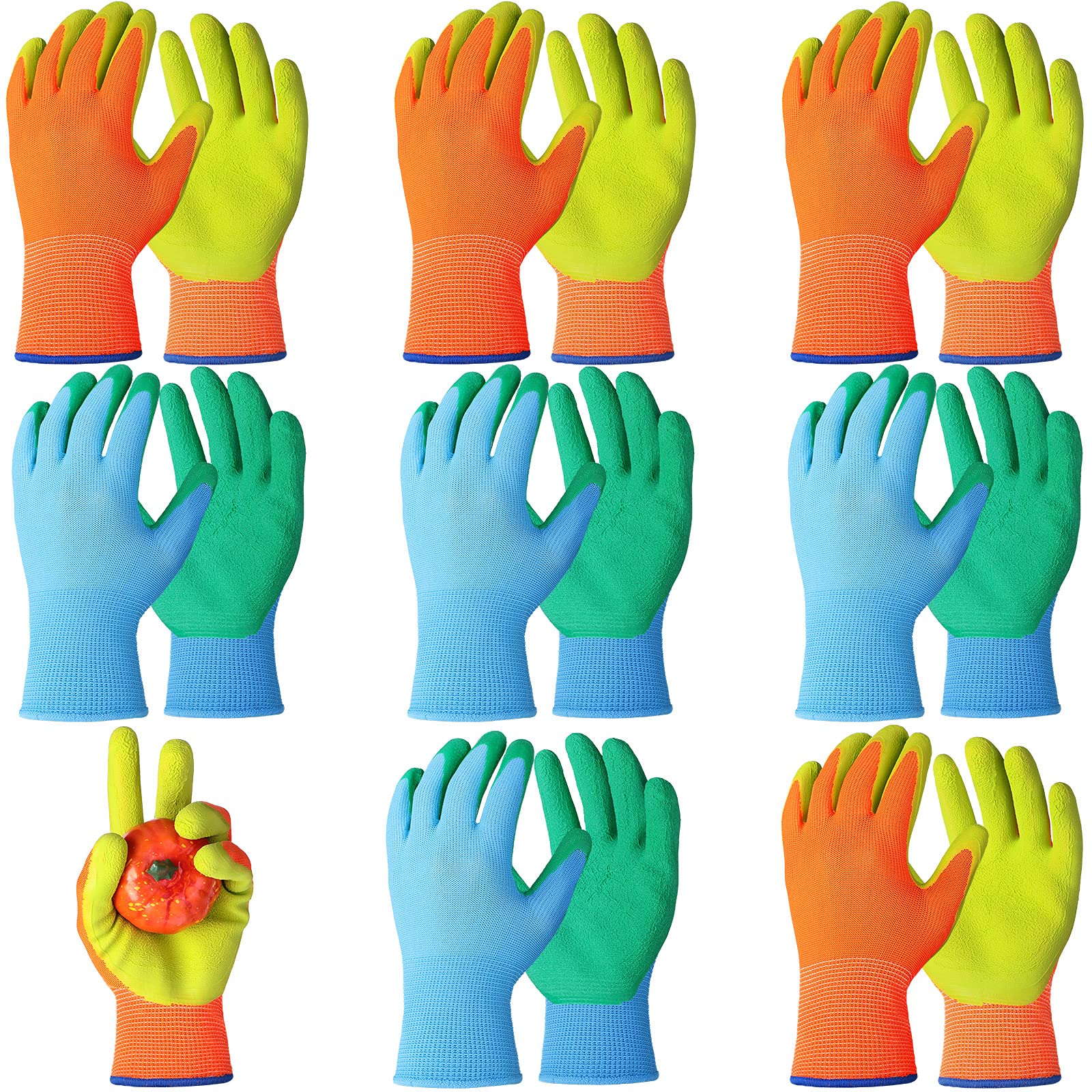 Yetene 8 Pairs Kid Rubber Gardening Gloves For Age 9 To 10 Blue Orange 16 Count Pack Of 1