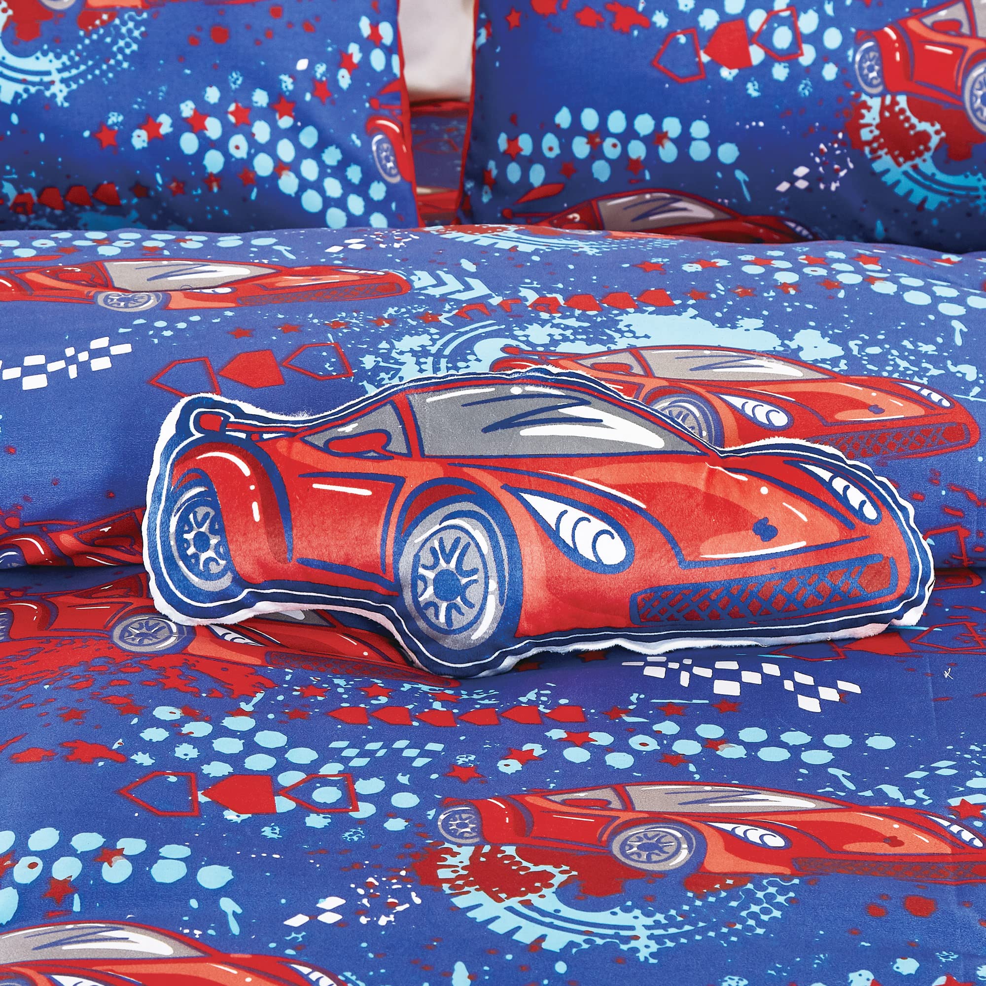 Red Race Cars Print Comforter Set For Boys Girls Teen, Full Size Bedding For Race Car Fan, Include Comforter Fitted Sheet, Pillo