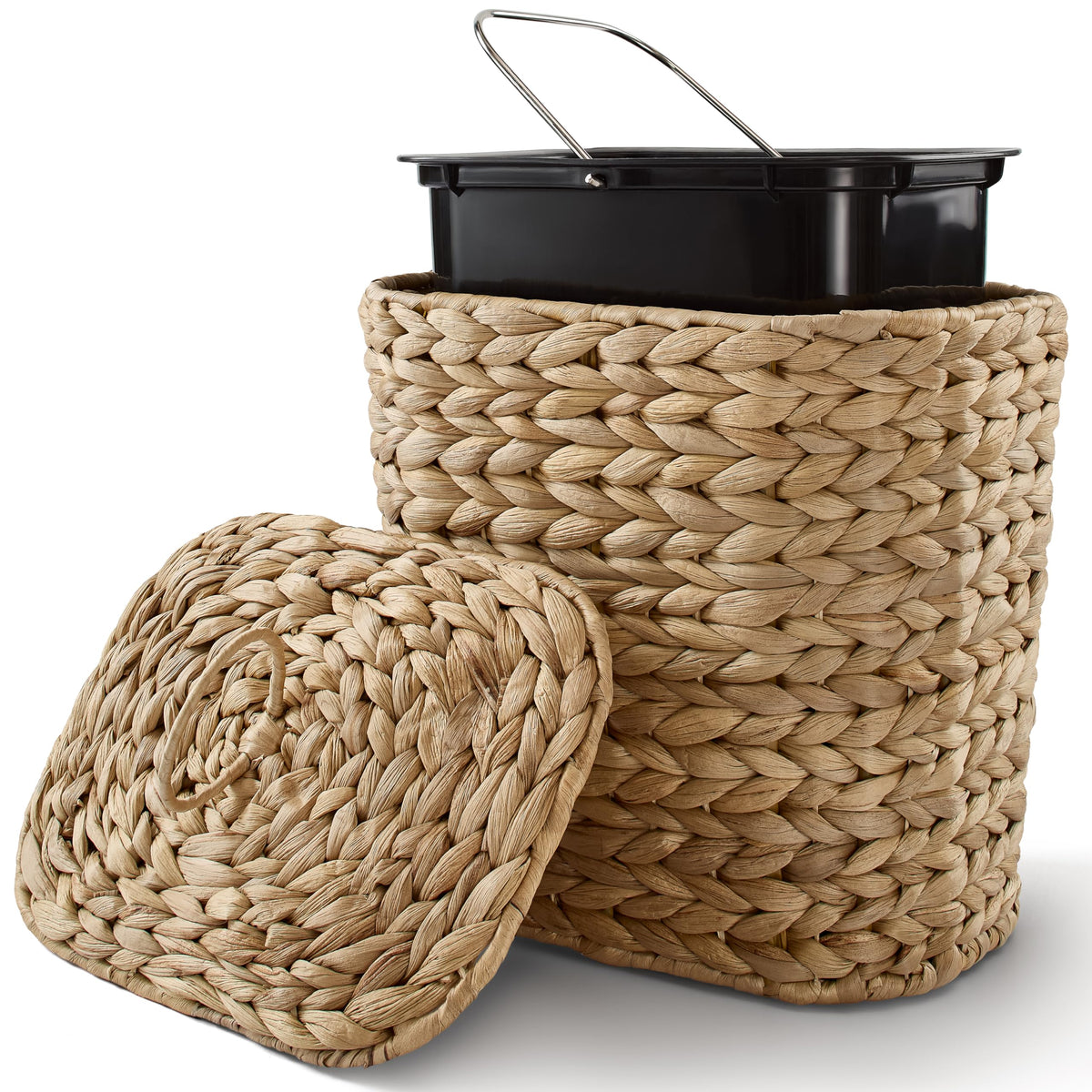 Tidita 1.5 Gallon Wicker Wastebasket with Lid, Woven from Water Hyacinth