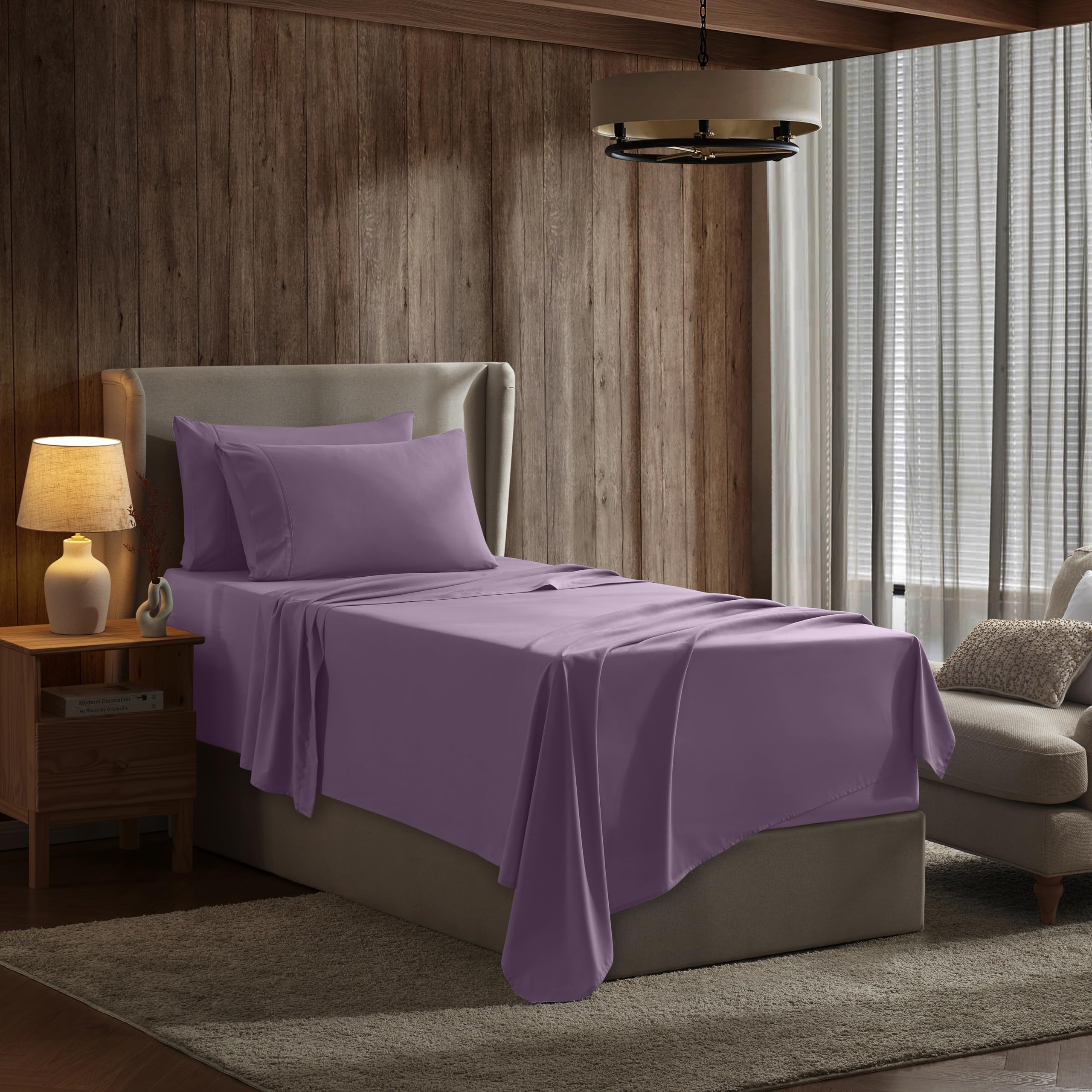 Nestl Extra Twin Deep Pocket Sheets Set - 4 Pc Soft Microfiber Twin Sheets Deep Pocket - Fade Resistant Bedding Sheets & Pillowcases - Twin, Lavender Dream