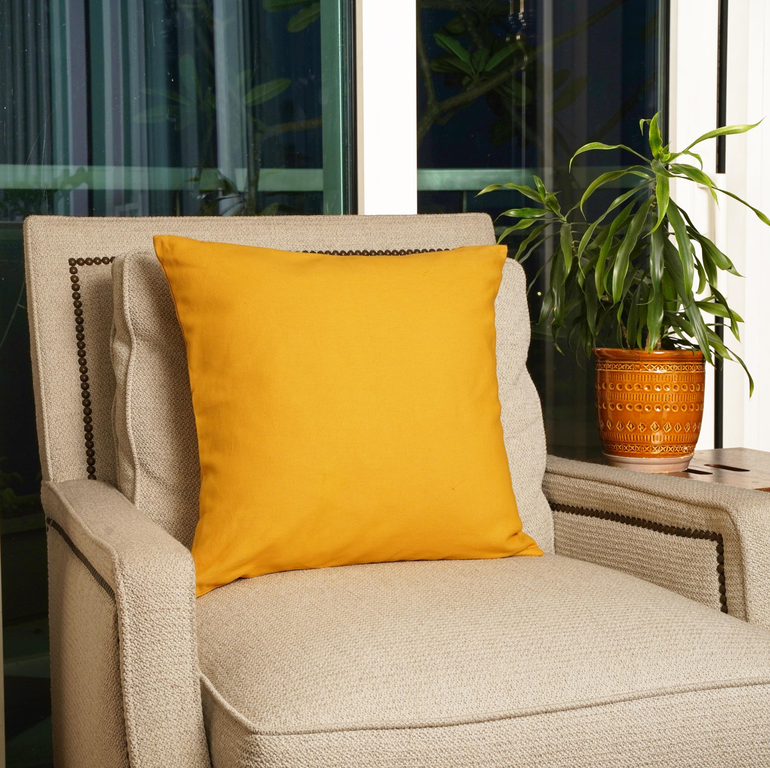 Rely+ Cotton Throw Pillow Covers Yellow 24X24 Inchs Set Of 2 Yellow Decorative Zippered Cases For Couch Bedroom Sofa Farmhouse L