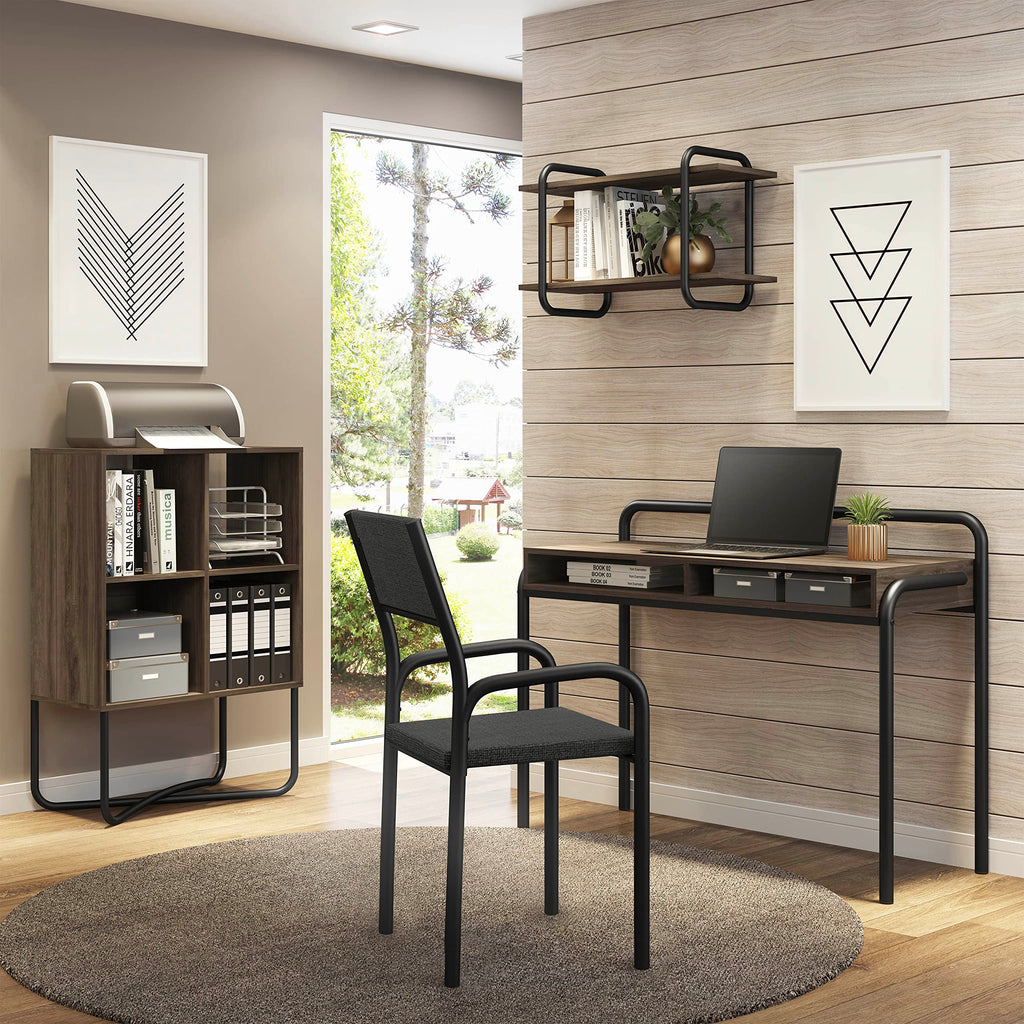 Techni Mobili Modern Office Desk with Storage - 46 Inch Classic Writing Table with 2 Open Shelves for Easy Access - Industrial Walnut Desk with Scratch Resistant Steel Frame Allure Collection