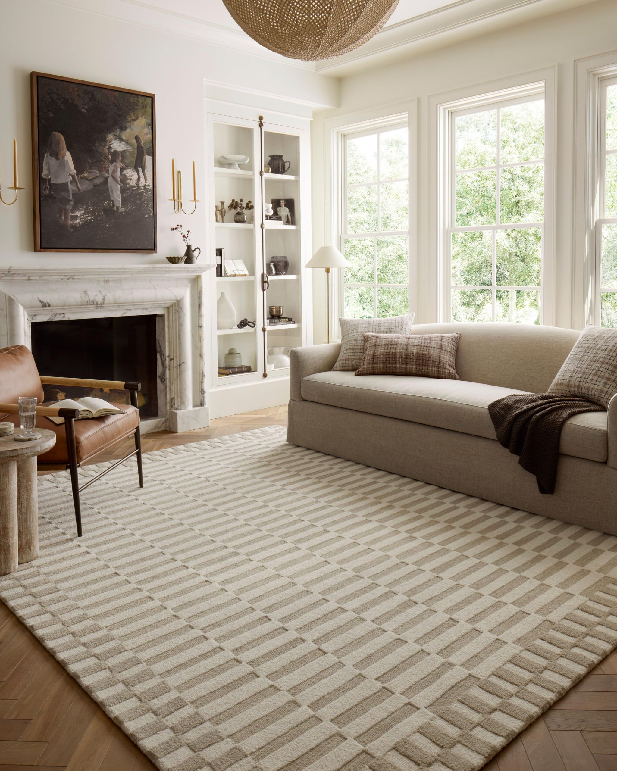 Loloi Chris Loves Julia x Bradley Collection, Ivory & Beige, 2-3 x 3-9 Accent Rug - Classic Striped Area Rugs for Living Room,