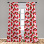 Ambesonne Fruit Window Curtains Pack Of 2, Delicious Big Strawberries On Pink Background Tasty Juicy Ripe Summer Fruits, Lightwe