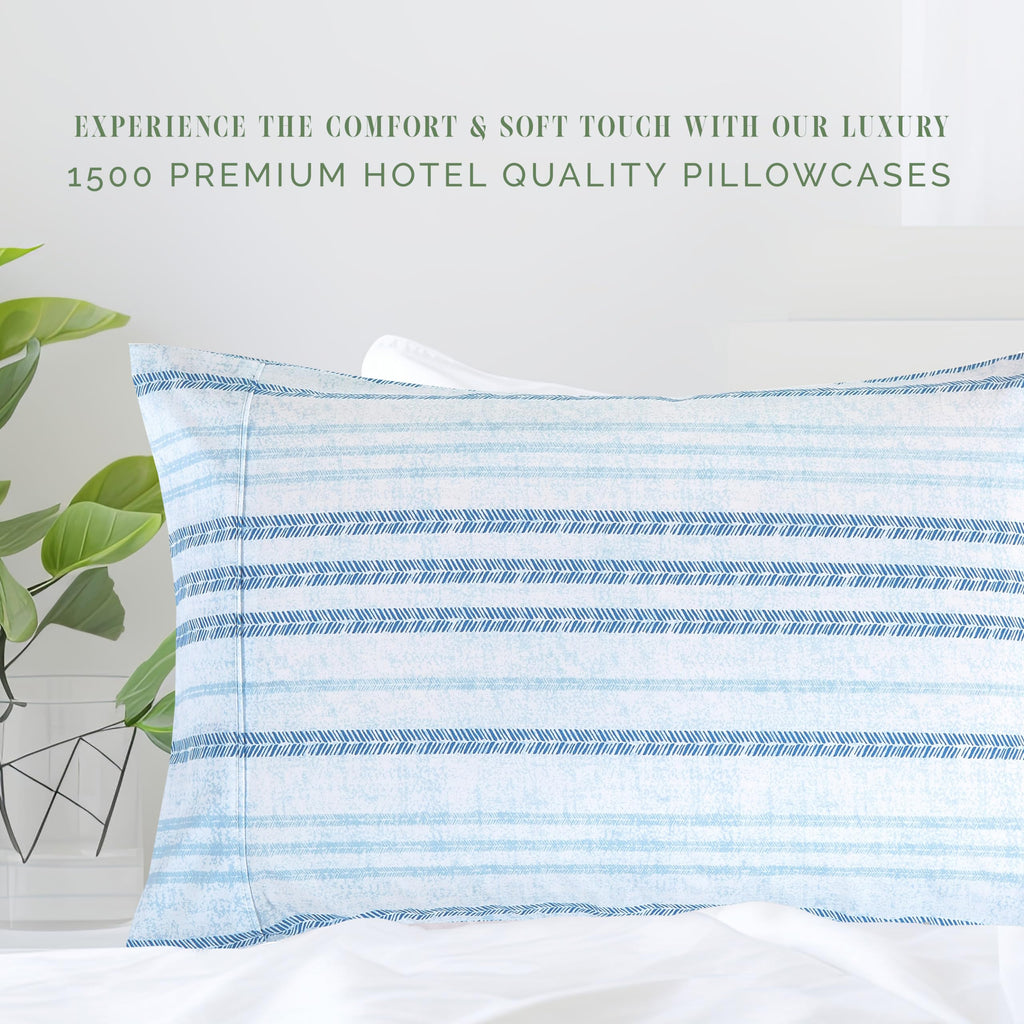 Elegant Comfort Ultra Soft Set Of 2 Striped Print Pillowcases - 1500 Premium Hotel Quality Microfiber, Soft And Smooth Envelope Closure 2-Piece Pillow Covers - King, Traci Aqua