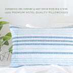 Elegant Comfort Ultra Soft Set Of 2 Striped Print Pillowcases - 1500 Premium Hotel Quality Microfiber, Soft And Smooth Envelope Closure 2-Piece Pillow Covers - King, Traci Aqua