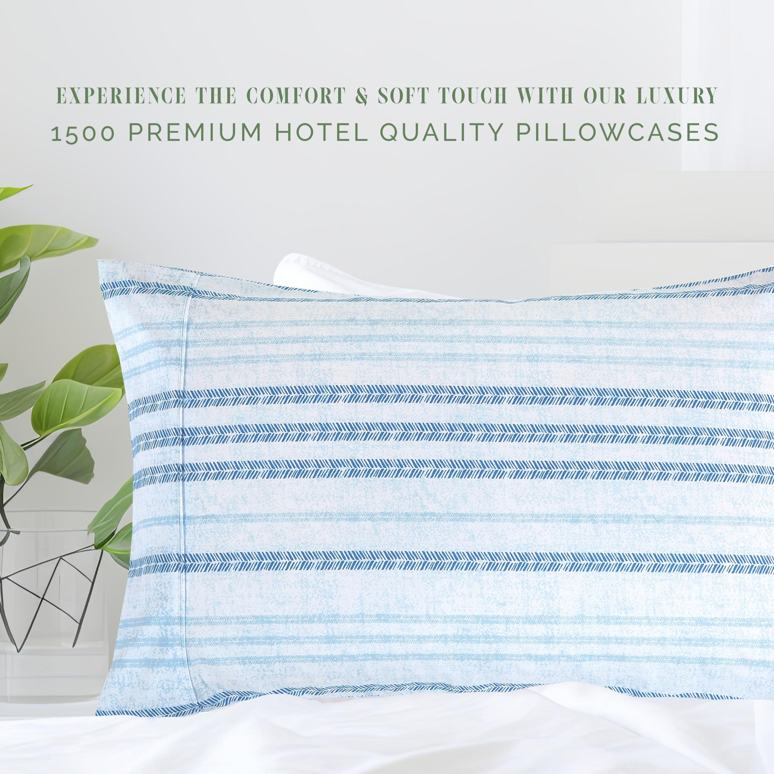 Elegant Comfort Ultra Soft Set Of 2 Striped Print Pillowcases - 1500 Premium Hotel Quality Microfiber, Soft And Smooth Envelope Closure 2-Piece Pillow Covers - King, Traci Aqua