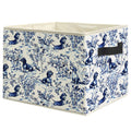 WARDOS Chinoiserie Dachshund Dog Storage Bin Box with Handles, Blue and White Toile Weiner Dog Foldable Linen Fabric Laundry Bas