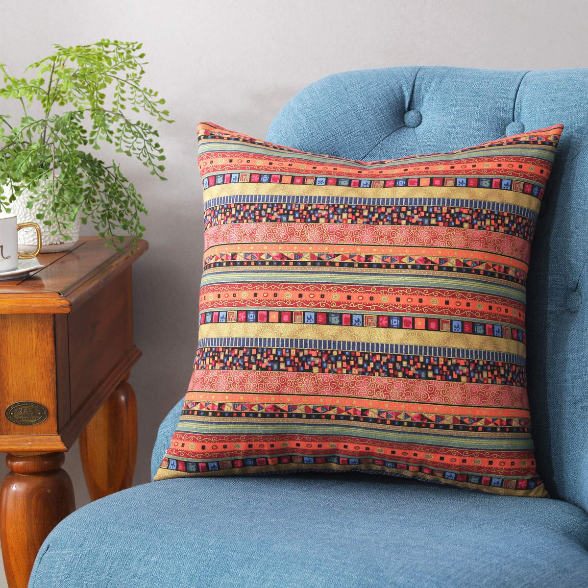 Taoson Red Stripe Bohemian Style Antique Cotton Blend Linen Sofa Throw Pillowcase Cushion Cover Pillow Cover With Hidden Zipper