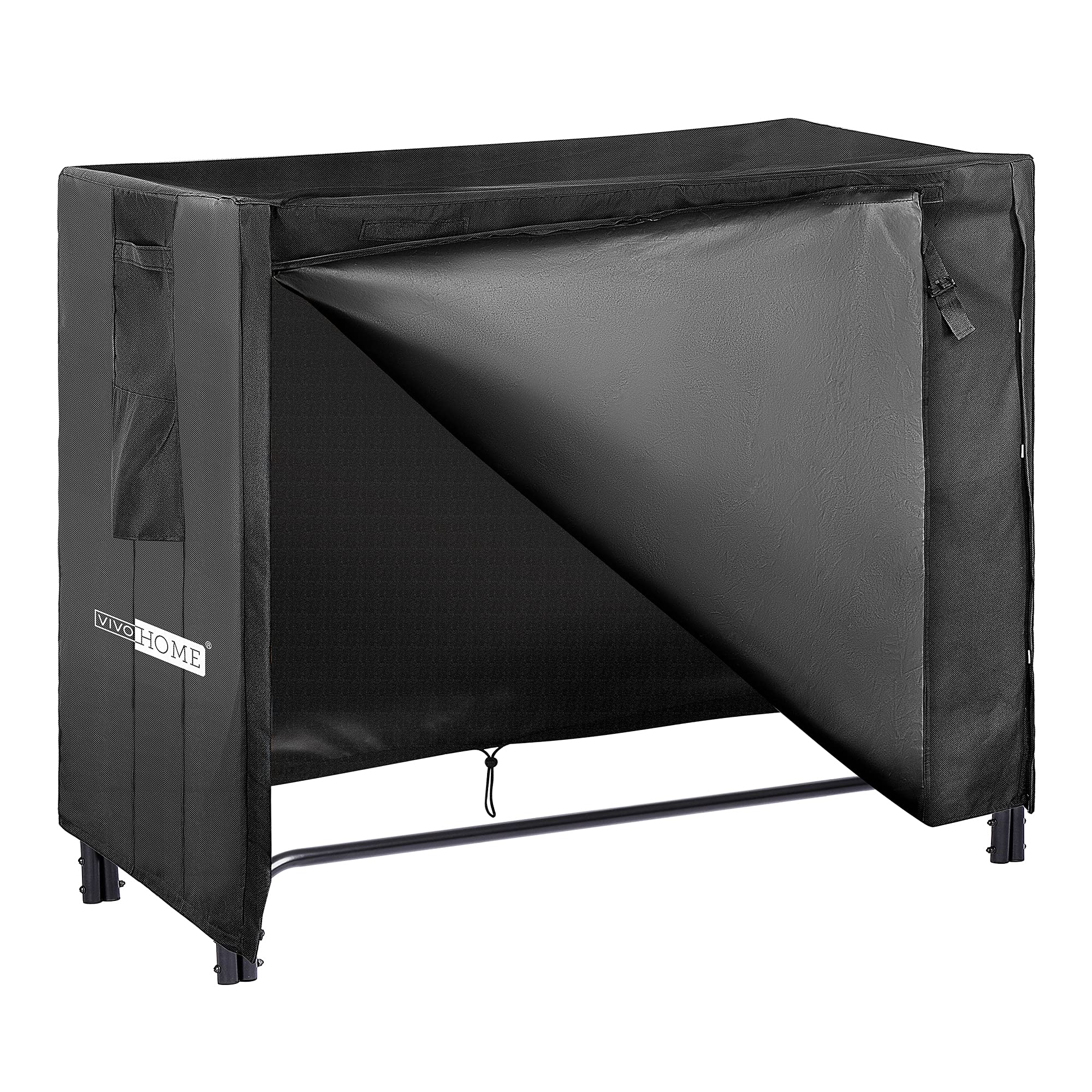Vivohome 5Ft Heavy Duty Indoor Outdoor Firewood Storage Log Rack With Cover Combo Set Black