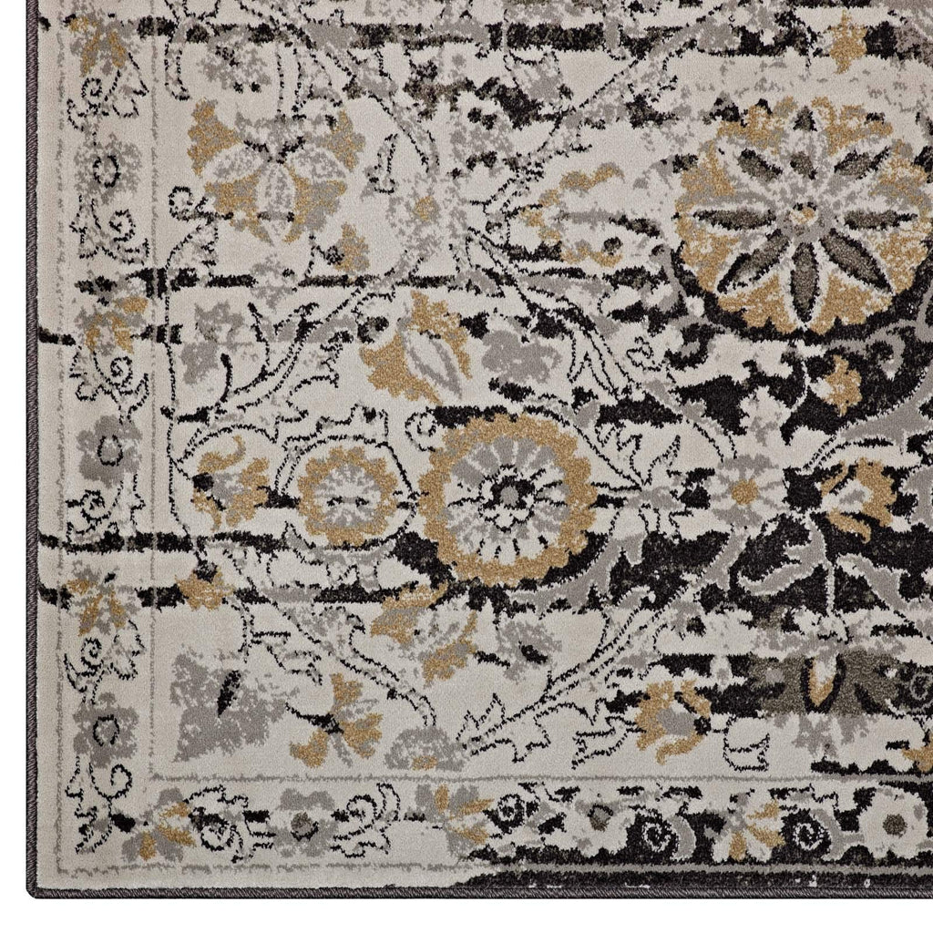Modway Ganesa Distressed Diamond Floral Lattice 5X8 Area Rug In Black And Beige