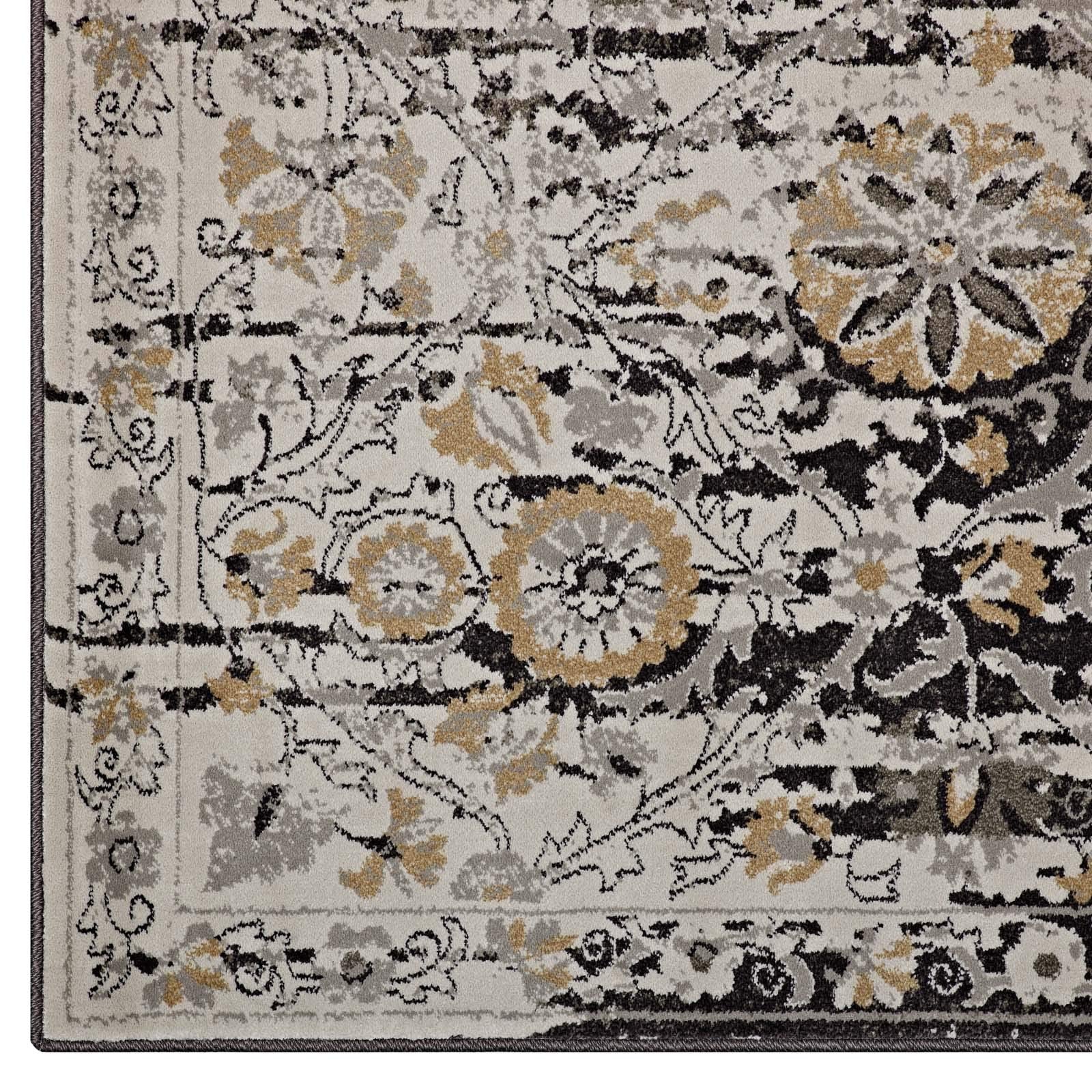 Modway Ganesa Distressed Diamond Floral Lattice 5X8 Area Rug In Black And Beige