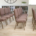 Flash Furniture Hercules Series 18.5''W Stacking Church Chair In Brown Dot Fabric - Gold Vein Frame
