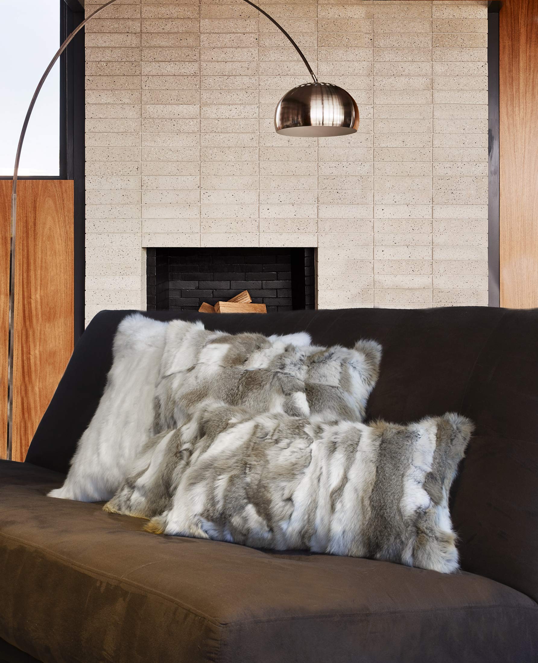 HomeRoots 100% Natural Rabbit Fur and Microsuede Set of Two 12' X 20' Tan and White Rabbit Natural Fur Animal Print Throw Pillows