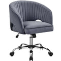 Yaheetech Home Office Chair Velvet Desk Chair, Upholstered Modern Swivel Chair with Tufted Barrel Back, Rolling Wheels for Offic