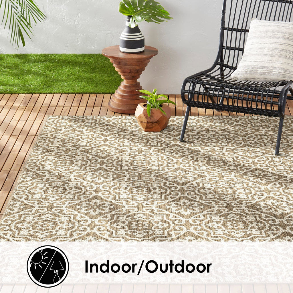 Nicole Miller New York Patio Country Danica Transitional Geometric Indoor/Outdoor Area Rug, Brown/Beige, 5'2'X7'2'