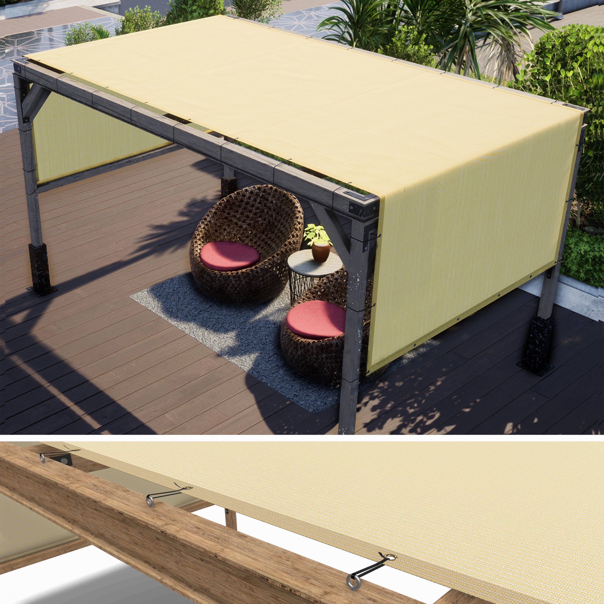 ColourTree 8' x 16' Beige Pergola Sun Shade Canopy Replacement Cover UPF50, Commercial Grade 260 GSM Cloth for Outdoor Patio, Ga
