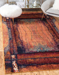 Unique Loom Estrella Collection Rustic, Distressed, Modern, Abstract Area Rug, 7 ft x 10 ft, Orange/Black