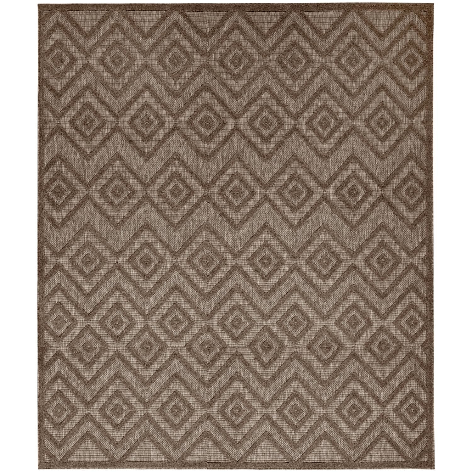 Nourison Versatile Modern Indoor/Outdoor Brown 9' X 12' Area Rug, Easy Cleaning, Non Shedding, Bed Room, Living Room, Dining Room, Backyard, Deck, Patio (9X12)