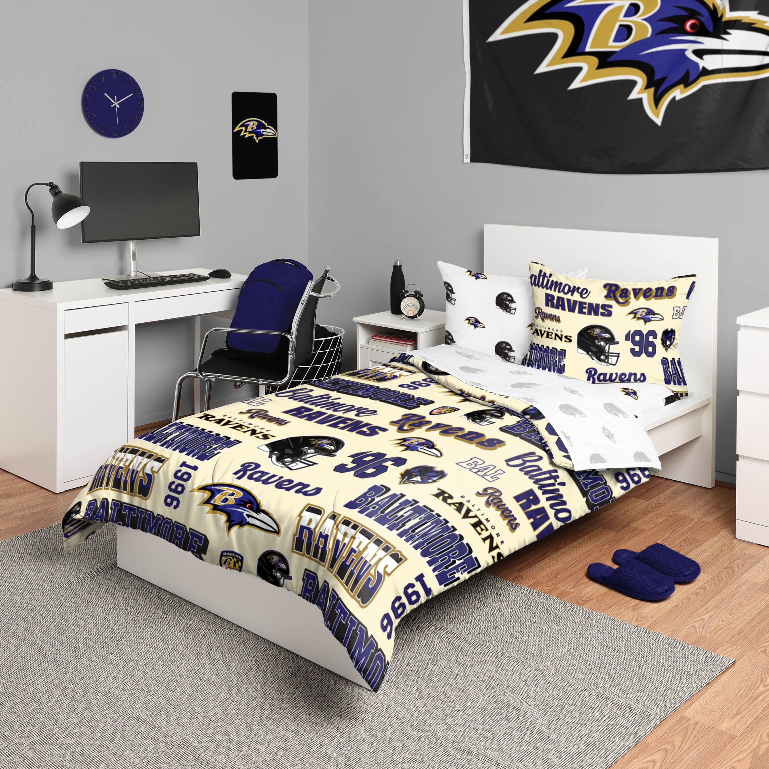 Foco Baltimore Ravens Nfl Retro Bed In A Bag Comforter Bedding 5 Piece Twin Set